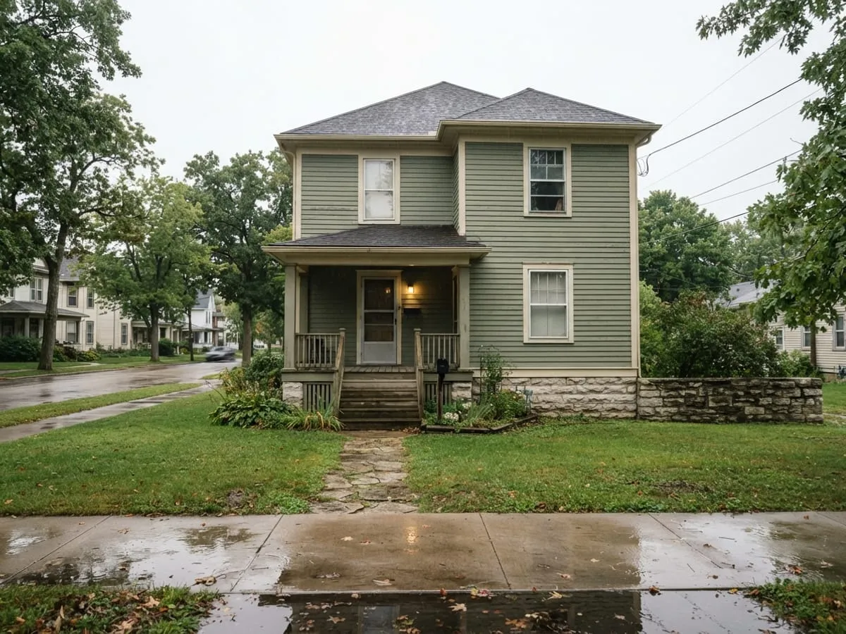 An older two-story frame house on a limestone foundation