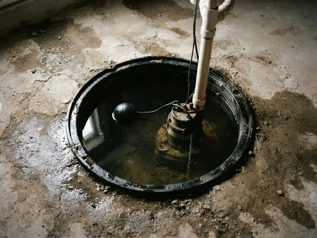 Water rising toward the rim of a sump pit around a submersible pump